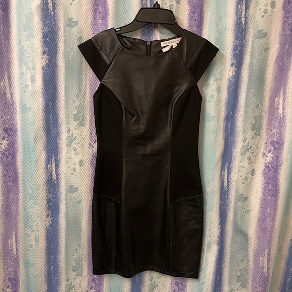 knee length dresses for ladies BCBG KARLEE FAUX LEATHER SHIFT DRESS  Arelia's Dream